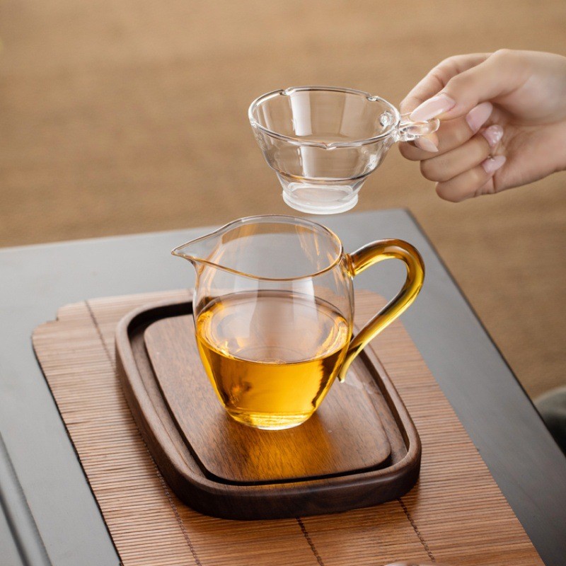 Cốc Hội chợ Thủy Tinh Lớn Cao Borosilicate Dày Trà Thủy Tinh Biển Trong Suốt Chịu Nhiệt Độ Cao Trà Trà Hộp Đựng Trà Kung Fu Bộ 2XBS
