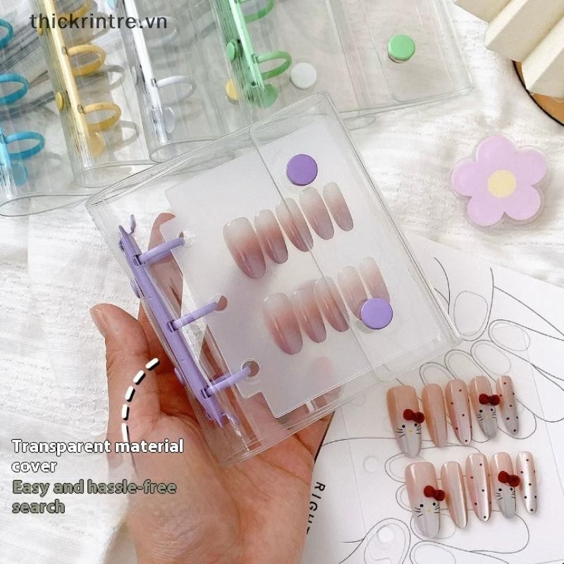 THI Nail Art Piece Sách Bảo Quản Móng Tay Giả Khóa Đôi 3 Lỗ Kẹp Thẻ Bảng Hiển Thị DIY Album Đơn Giản Sách Bảo Quản VN