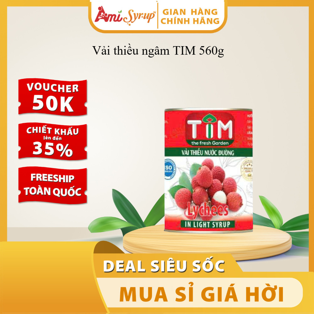 Vải Thiều Ngâm Nước Đường TIM Hộp 560g, Nguyên Liệu Pha Chế Trà Đơn Giản Chuẩn Vị Quán
