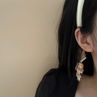 Kẹp tóc phong cách dân tộc retro màu be với satin nhấp nháy zirconia và ngọc trai - JCQO