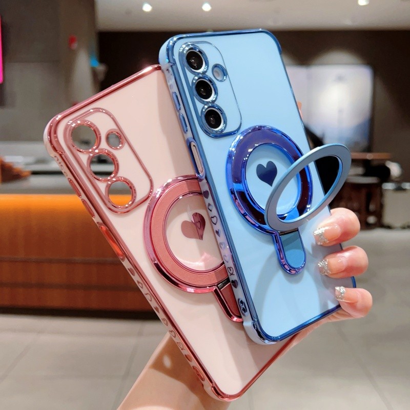 Mạ Bên Trái Tim Tình Yêu Nhẫn Đứng Dành Cho Samsung Galaxy S25 S24 FE S25 S24 S23 UItra Plus Mặt Sau Chống Sốc Vỏ Điện Thoại