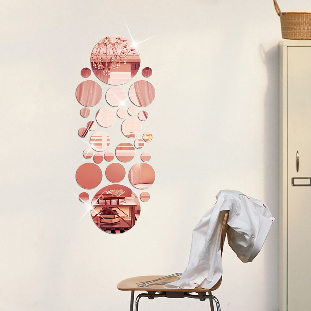 Lớn Vòng Tròn Nhỏ Gương Dán Tường 3D Ba Chiều Acrylic Trang Trí Tường DIY Phòng Ngủ Phòng Tắm Tivi Nền Phòng Ngủ Miếng Dán Tường Trang Trí