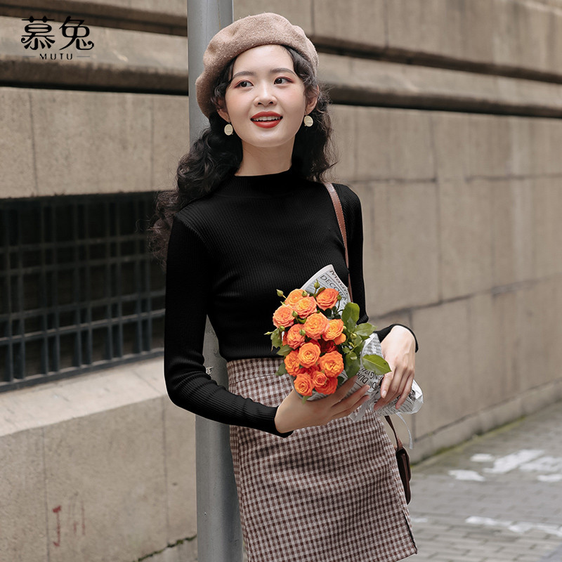 Mutu Tất Cả Trận Đấu Nửa Cổ Cao Cổ Áo Len Nữ Mùa Xuân 2026 Phong Cách Mới Slim-fit Bên Trong Dài Tay Áo Sơ Mi Đáy