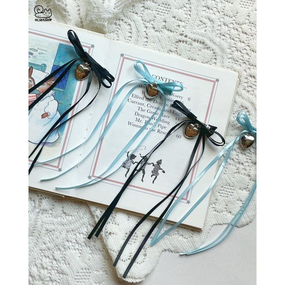 Kẹp tóc Nơ ruy băng kèm trái tim bạc (20cm)