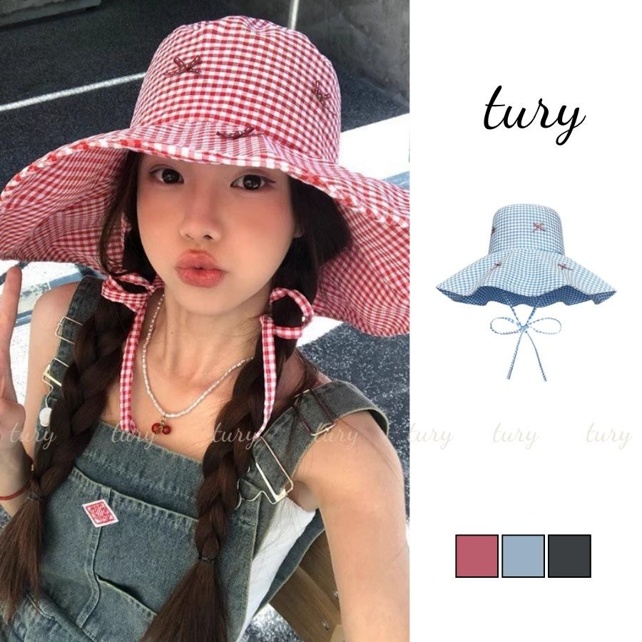 Mũ Tai  Bèo Nữ - Tury - Mũ Bucket Caro Đính Nơ - NV090