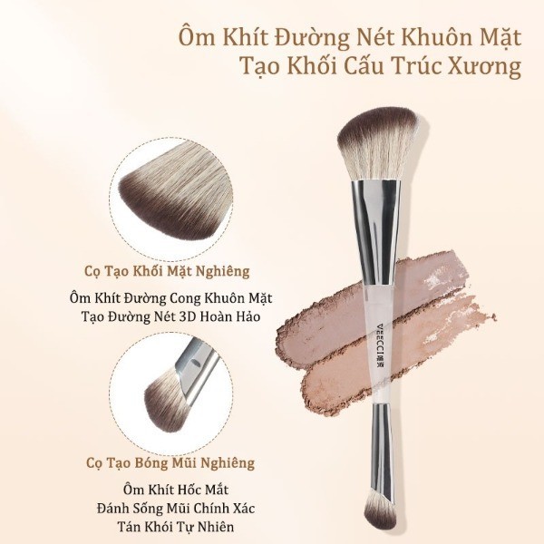 Cọ trang điểm VEECCI cọ tạo khối hai đầu, cọ phấn mắt, cọ má hồng phủ phấn che khuyết điểm lông mềm đa năng