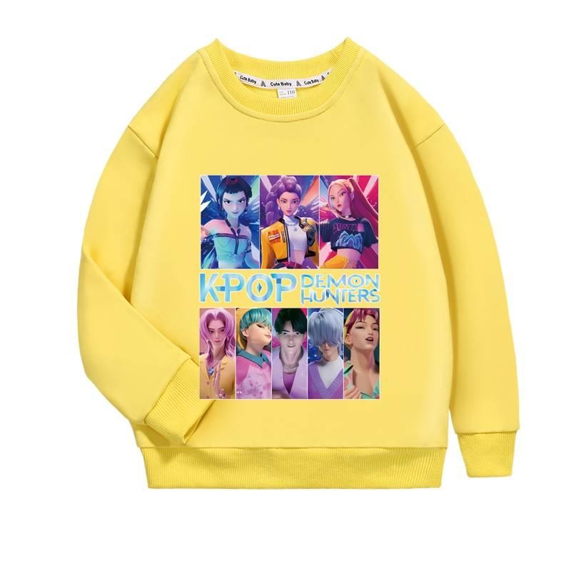 Áo hoodie hoạt hình in hình Kpop Demon Hunter 2D phổ biến mùa thu cổ tròn dài tay cho bé gái