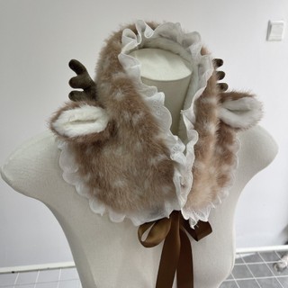 CLKLACEMASK Khăn Ấm Sang Trọng, Dây Buộc Tóc Dày Nai Sừng Tấm Dễ Thương, Sáng Tạo Chống Lạnh Cosplay Trang Trí Phụ Kiện Bịt Tai Thu Đông