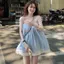 Phiên bản Hàn Quốc Ngọt Ngào Nhỏ Tươi Xanh Khâu Ren Thiết kế Sling Cảm giác Mùa hè Phong cách mới dáng rộng Ôm hơn Nhìn Top