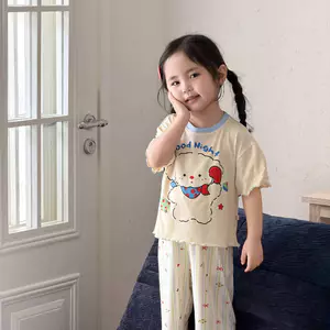 Bộ Đồ Ngủ Bé Gái Lớp Một Bé Gái Mỏng Phong Cách Modal Hoạt Hình Homewear Phù Hợp Với Trẻ Em Bé Điều Hòa Không Khí Quần Áo Mùa Hè