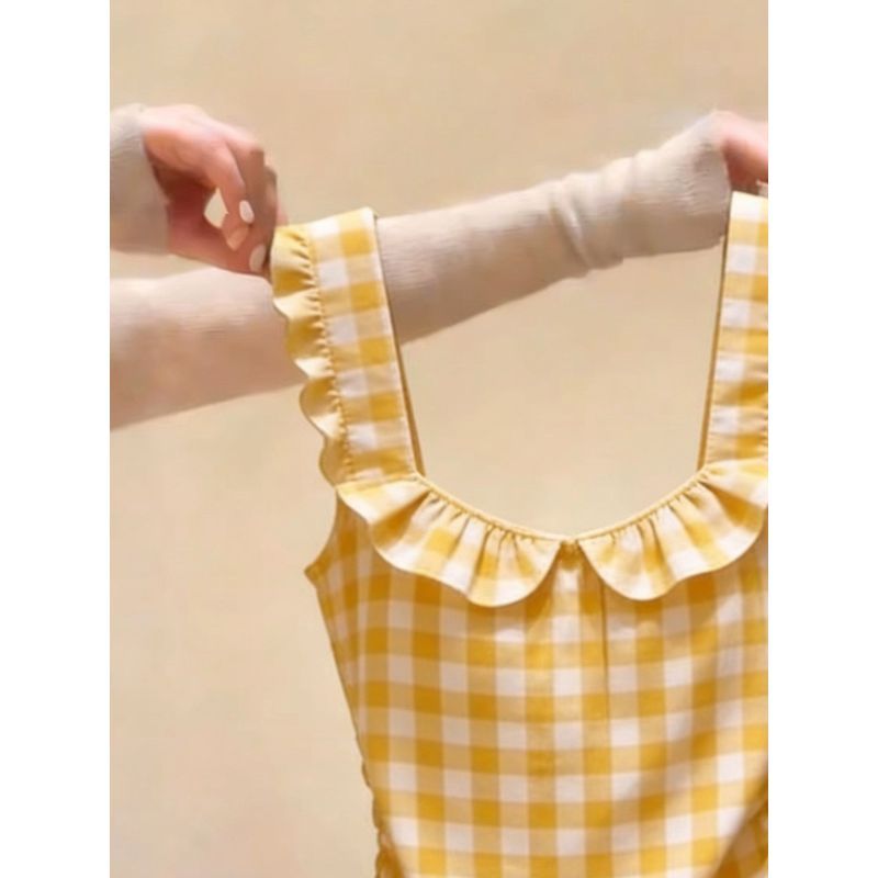 [Hàng mới về] Áo thun cổ vuông màu chấm bi phong cách cay ngọt ngào, mùa hè phong cách mới Siêu đẹp buộc dây Slim-Fit Slimm