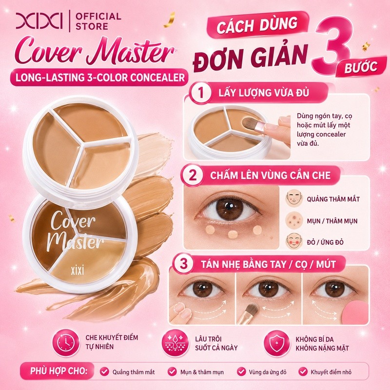 Xixi Bảng Che Khuyết Điểm 3 Ô Dạng Kem Che Mụn Che Thâm Quầng Mắt Tự Nhiên Lâu Trôi D457