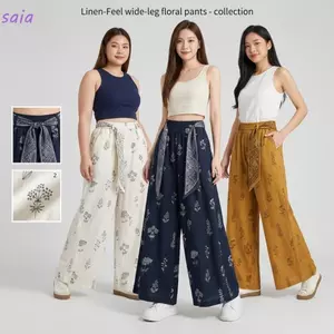 Quần ống rộng SAIA, Quần crop nữ dài đến mắt cá chân, Quần co giãn eo cao thoáng khí Quần hoa dáng rộng vừa vặn Quần đi chơi hàng ngày