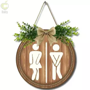 Biển hiệu bằng gỗ ROLY, Vòng hoa mộc mạc Ký hiệu bảng tròn ngộ nghĩnh, Unisex Treo nhà vệ sinh Ký hiệu trang trí tường