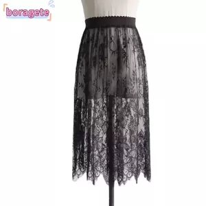 Váy vải tuyn dài BORAGETE, Váy lưới ren gợi cảm dài 2 chiều dài thanh lịch, Váy ren trong suốt co giãn lưng cao dành cho nữ