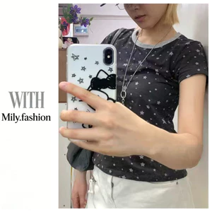 Milyfashion Star In Hình Đầy Đủ Màu Sắc Tương Phản Khâu Áo Thun Tay Ngắn Mùa Hè Phong Cách Mới Thường Ngày Mỏng Hơn Nhìn Ôm Cổ Tròn Top Y2K 0KZ