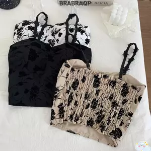 Áo Crop Top mỏng BRABRAA, Quần lót co giãn in hoa mùa hè, Áo ngực có đệm thời trang dành cho nữ Áo không tay