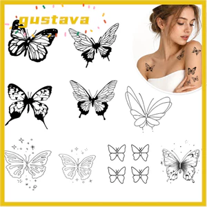 GUSTAVA 10 Cái / bộ Miếng Dán Hình Xăm Bướm, Hình Xăm Tạm Thời Chống Thấm Nước Bướm Bóng Tối, Sơn Cơ Thể Lâu Dài Thực Tế Hình Xăm Giả Cho Nữ Cô Gái