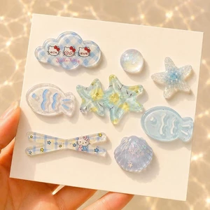Set Charm Gắn Dép Hello Kitty Biển Xanh Pastel Sao Biển Vỏ Sò Cá Biển Trong Suốt Trang Trí Dép Cao Cấp