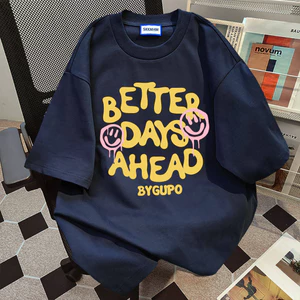 （Giao hàng 24h）Angela áo phông nữ In Chữ Xanh navy 100%Cotton áo girl phố style xinh bigsize mùa hè#1