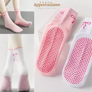 Tất Pilates IAPPORTUNIA, Tất tập Yoga Cotton thấm mồ hôi, Tất thêu nơ chống trượt thông thường thoáng khí