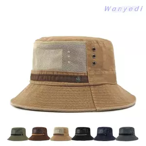 Mũ xô WANYEDI, Mũ ngư dân Cotton rửa màu trơn, Nút chụp thông thường có dây chống gió Mũ chống nắng nam và nữ