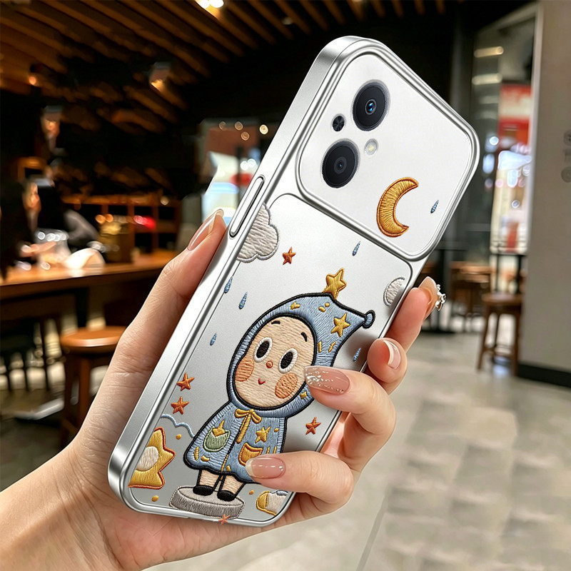 Ốp Lưng Cho OPPO Reno 7Z 8z 5G RENO 7 LITE 5G Vỏ Điện Thoại Vỏ Mềm Silicon Chống Sốc Thiết Kế Mới Thẩm Mỹ Bạc Kim Loại Hoạt Hình Dễ Thương Thêu starman Cho Nam DSCXX3