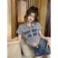 Áo thun ngắn tay cổ polo màu xám kiểu Mỹ Retro Chữ Dây kéo Cardigan Hot Girl Short Top Hợp thời trang