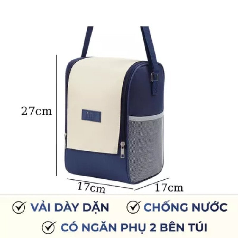 Túi Giữ Nhiệt đựng Cơm Văn Phòng Dạng Trụ 3 Lớp Chống Nước Quai Xách đeo Vai Dung Tích Lớn