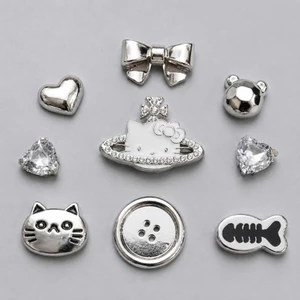 Set Charm Hello Kitty Bạc Đính Đá Cao Cấp Tone Silver Luxury Mèo Kitty Nơ Bạc Trái Tim Pha Lê Trang Trí Dép Dễ Thương