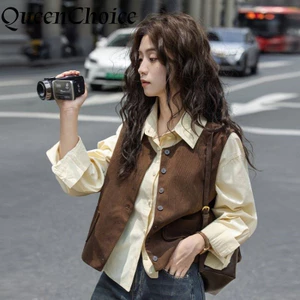 Áo vest cà phê nguyên khối mùa xuân dành cho nữ Áo ghi lê chính thức không tay