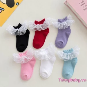 Tất thủy thủ đoàn cho bé gái Mềm mại thoáng khí Ren trang trí Tất công chúa xếp nếp để mặc hàng ngày