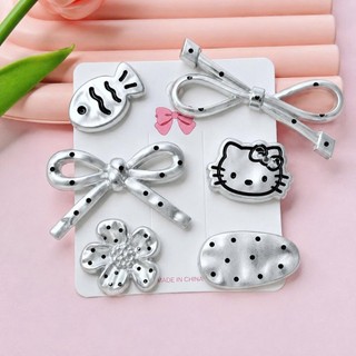 [ĐỘC QUYỀN]  ✨ Set Charm 6 Món Hello Kitty Hoa Bạc Chấm Bi Cao Cấp – Nơ Bạc Cá Nhỏ Kawaii Trang Trí Dép 3D Dễ Thương Hot