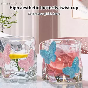 AA 200ml Bướm Pha Lê Glasscup Ins Trong Suốt Bia Nước Sữa Thủy Tinh Nhà Mới Tinh Tế Whisky Không Đều Thủy Tinh Trang Trí VN