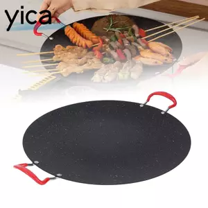 Lưới BBQ YICA, Chảo Nướng Sắt Chống Dính, Dễ Dàng Làm Sạch Ngay Cả Làm Nóng Tay Cầm Kép Hình Bầu Dục Tấm Teppan Bếp Nấu Ăn