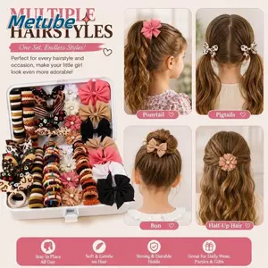 Bộ dây buộc tóc METUBE, Bộ phụ kiện tóc nơ hoa co giãn cho bé gái, Dây buộc tóc co giãn mềm Quà tặng sinh nhật