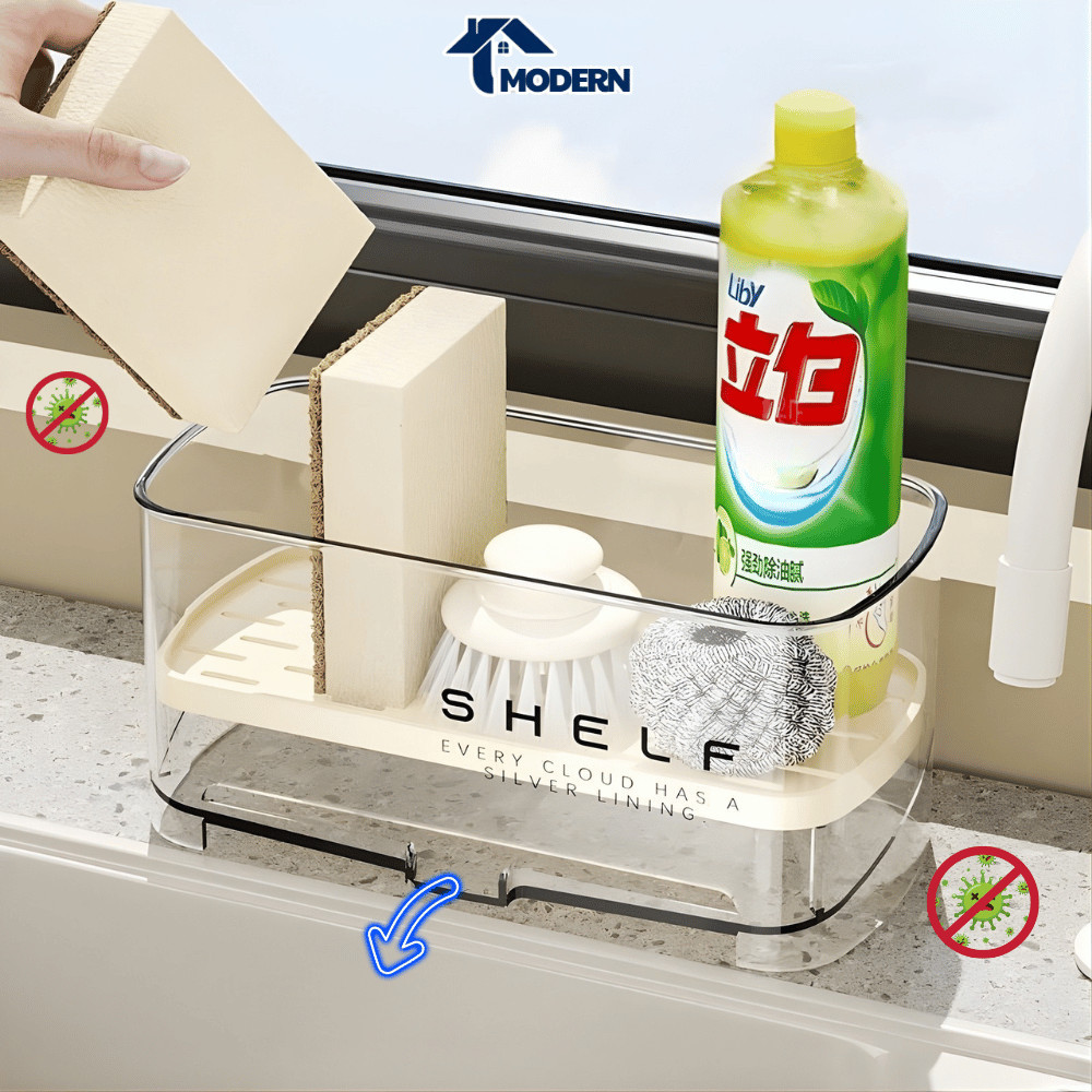 Kệ Để Đồ Rửa Chén Trong Suốt Có Khay Thoát Nước HOMIE, Giá Để Đồ Bồn Rửa Bát ABS Cao Cấp Chống Ẩm