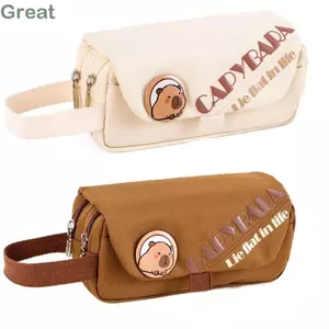 Túi đựng bút TUYỆT VỜI, Túi đựng văn phòng phẩm ba lớp Capybara, Di động đa chức năng Canvas Công suất lớn Tổ chức văn phòng phẩm đa năng