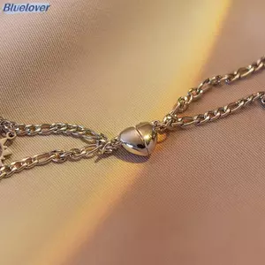 Bluelover 2 Chiếc Thép Không Gỉ Chống Phai Màu Hip-hop Tay Dây Xích Nam Châm Tình Yêu Mặt Trăng Mặt Trời Vòng Tay Cho Cặp Đôi Bạn Gái Đơn Giản Tay Trang Sức Mới