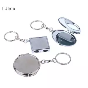 LUImo Trái Tim Tròn Hình Bầu Dục Hình Vuông Hai Mặt Gương Mỹ Phẩm Kim Loại Gấp Móc Khóa Trang Điểm Gương Mini SBS