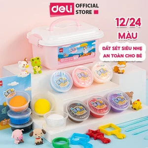 Hộp Đất Sét Siêu Nhẹ Tự Khô 12/24/36 Màu Deli Cho Bé – An Toàn, Không Dính Tay – Đóng Gói Hộp Trong Suốt Riêng Biệt