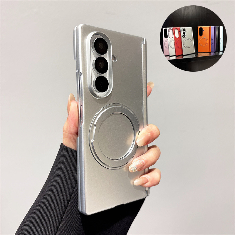 Ốp Điện Thoại Cứng Sơn Kim Loại Sang Trọng Cho Samsung Galaxy Z Fold 7 Gấp 6 Gấp 5 Gấp 4 Trục Kép Với 360° Giá đỡ vòng từ tính Vỏ chống sốc