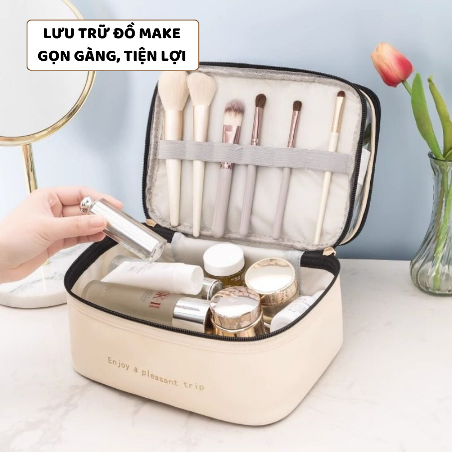 Túi Đựng Mỹ Phẩm 2 Tầng Trong Suốt ENODA HOME, Túi PU Đựng Đồ Makeup Trang Điểm Du Lịch TUIPU006