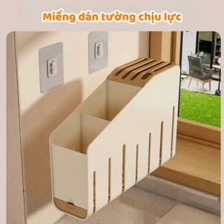 Kệ Cài Dao Kéo Tích Hợp Ống Đựng Đũa, Giá Đựng Dao Muỗng Nhà Bếp Treo Tường Có Khay Thoát Nước
