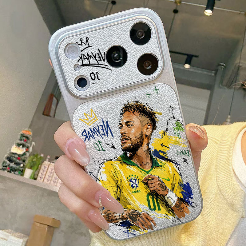 Ốp lưng iPhone Họa tiết da mạ phong cách Brazil Số 10 Neymar iPhone 17 16 15 14 13 12 11 Pro Max Plus Max
