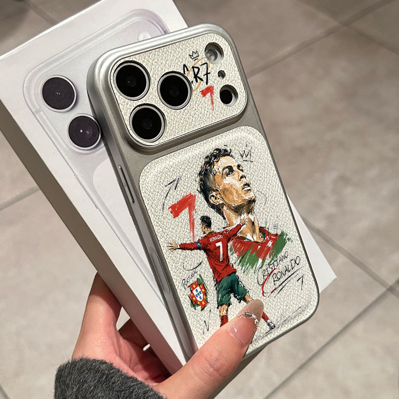 Ốp lưng iPhone Họa tiết da phong cách mạ Bồ Đào Nha số 7 Ronaldo iPhone 17 16 15 14 13 12 11 Pro Max Plus Max