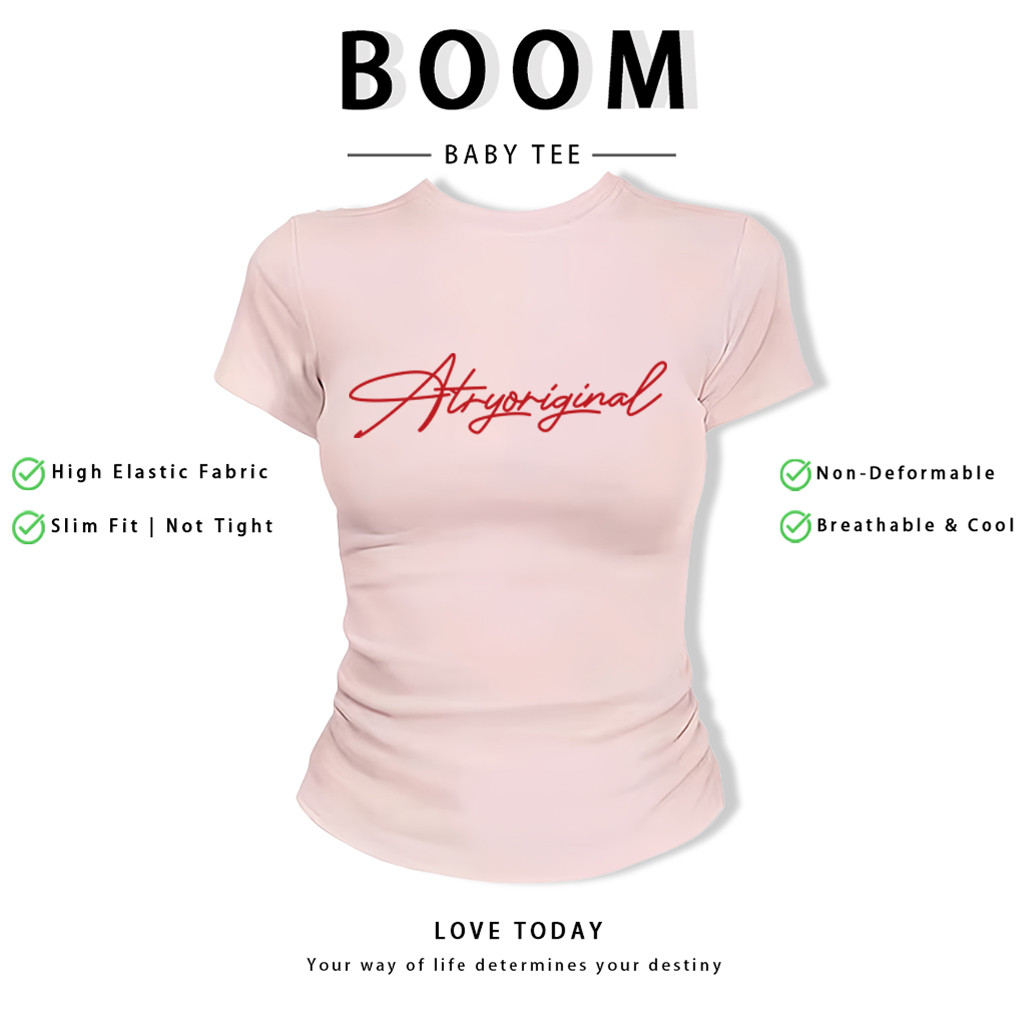 BOOM Áo Baby Tee Nữ Cotton Ôm Body-Áo Thun Ngắn Tay Y2K In Hình PhongCách Mùa Hè, Cổ Tròn Hàng Đầucách hàn quốc phong432