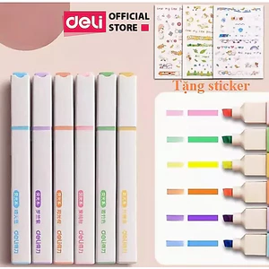 Bộ Bút Highlight Nhớ Dòng Kèm Sticker Trang Trí Đánh Dấu Màu Pastel Deli Dạ Quang Tiện Lợi