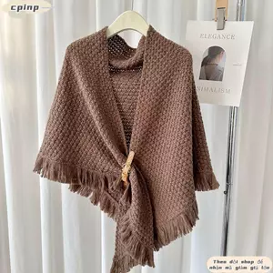 Khăn choàng bọc CPINCP, Khăn quàng cổ dệt kim hình tam giác ấm hơn, Khóa da màu trơn thời trang mùa thu đông ấm áp mùa xuân mùa thu mũi ngoài trời