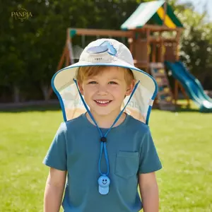 PNPIA- Mũ chống nắng vành rộng cho trẻ em Quạt sạc năng lượng mặt trời Ne Flap UV Bảo vệ cho các hoạt động đi biển mùa hè